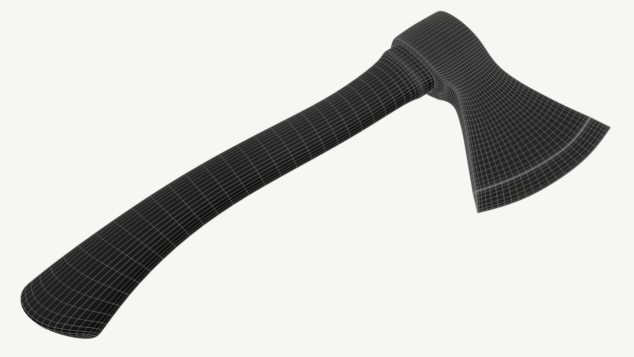 carpenter axe with wooden handle 3D model_8