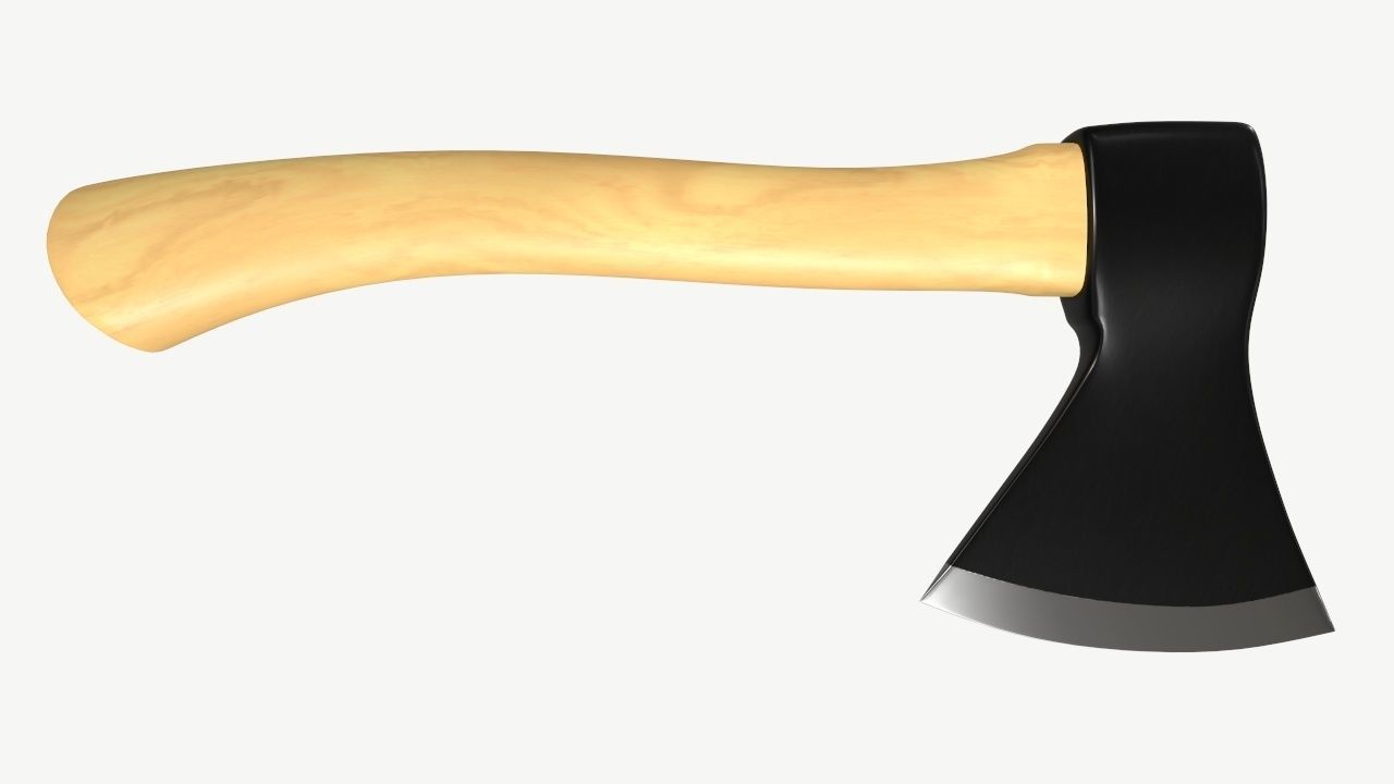 carpenter axe with wooden handle 3D model_2
