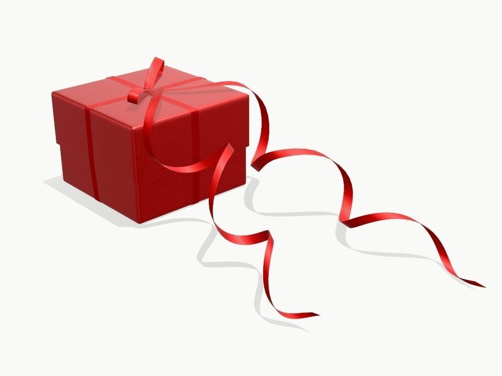 gift box with red bow ribbon 3D model_2