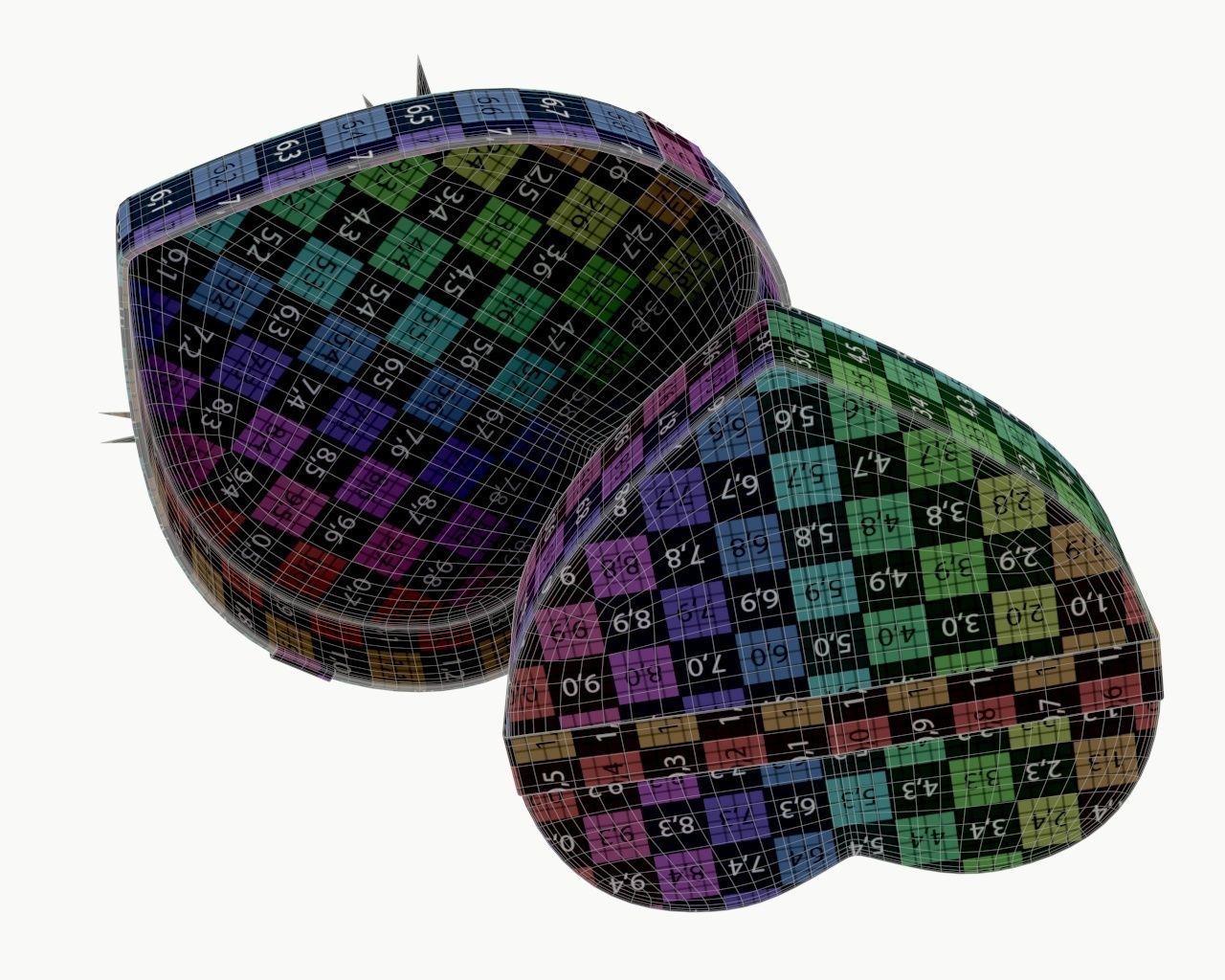 heart shaped box with chocolate and ribbon tied round with bow 3D model_11