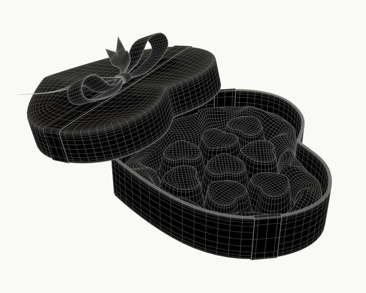 heart shaped box with chocolate and ribbon tied round with bow 3D model_7