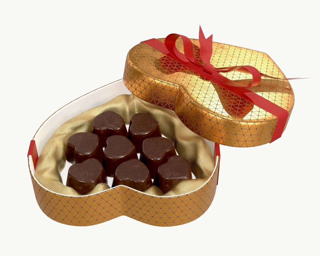 heart shaped box with chocolate and ribbon tied round with bow 3D model_3