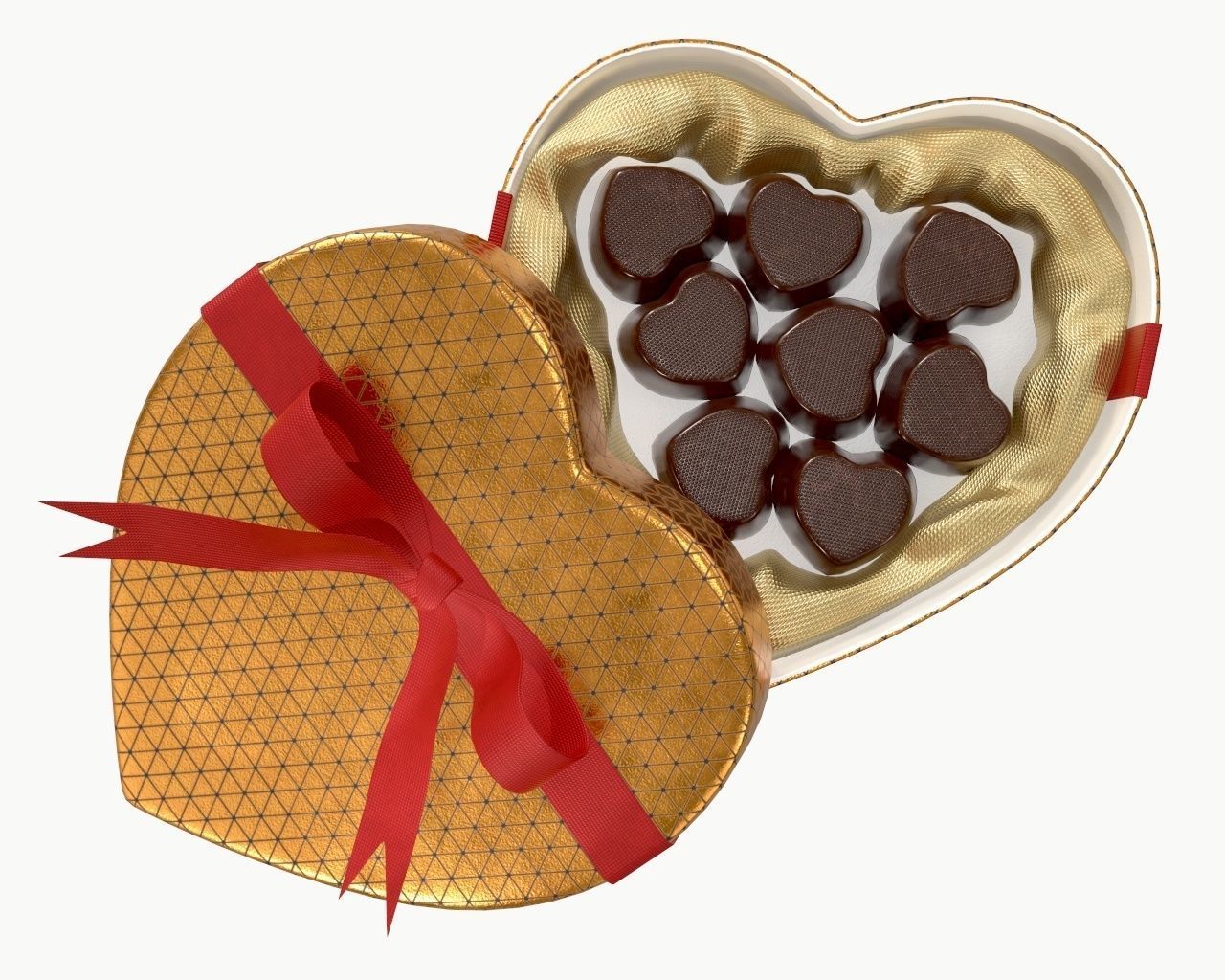 heart shaped box with chocolate and ribbon tied round with bow 3D model_2