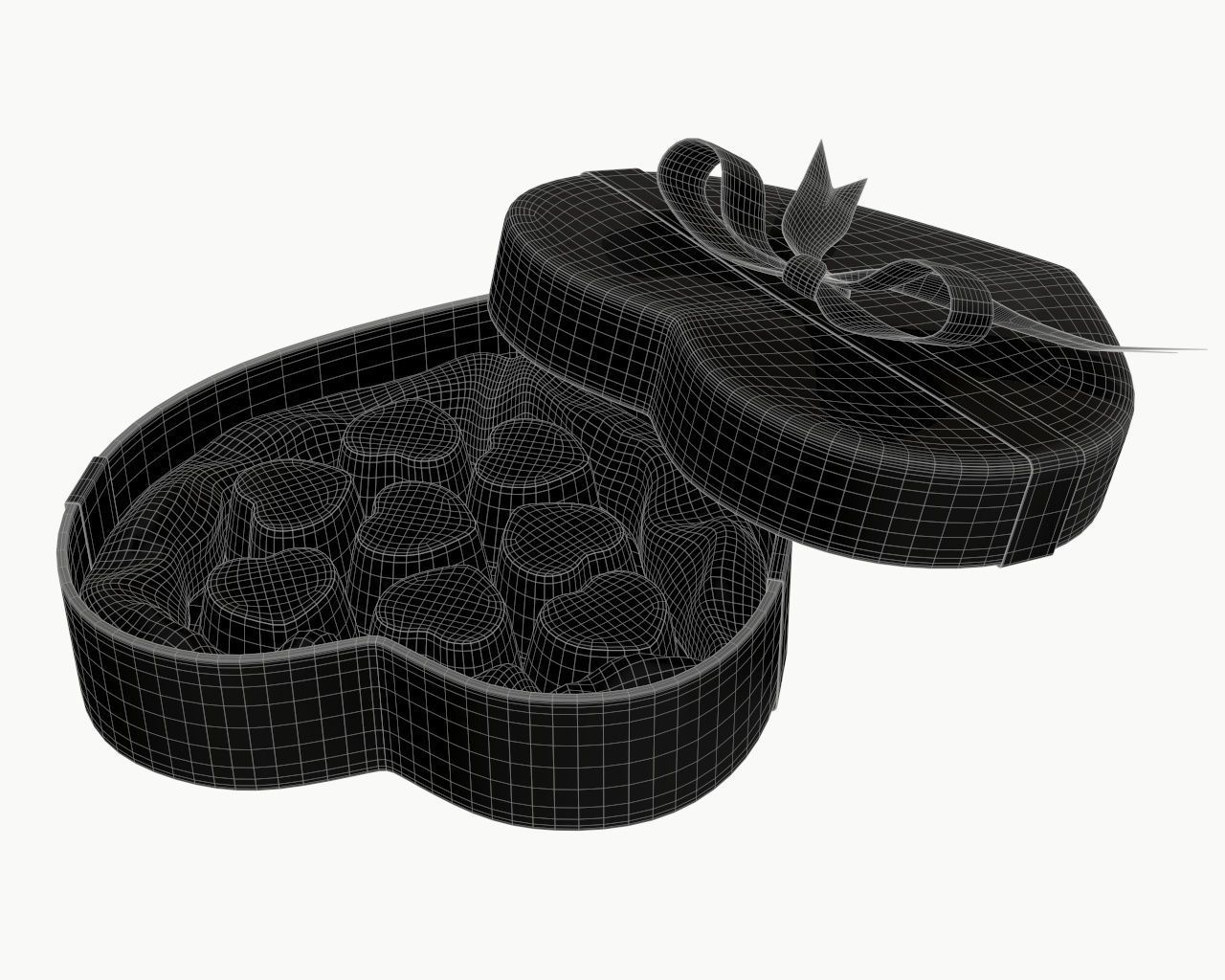 heart shaped box with chocolate and ribbon tied round with bow 3D model_8