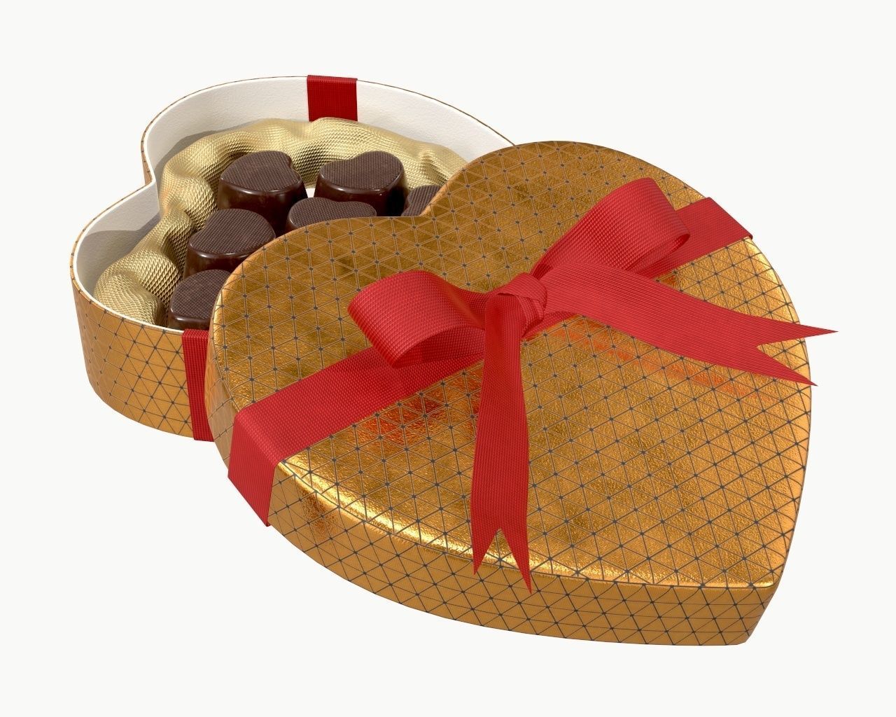 heart shaped box with chocolate and ribbon tied round with bow 3D model_4