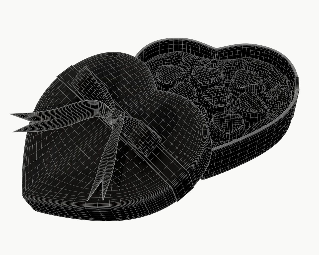 heart shaped box with chocolate and ribbon tied round with bow 3D model_6