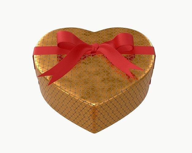 heart shaped box with ribbon tied round with bow 3D model
