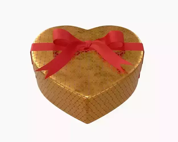 heart shaped box with ribbon tied round with bow 3D model
