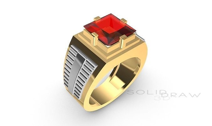 RING 3D MEN SQUARE GEM STONE 3D print model