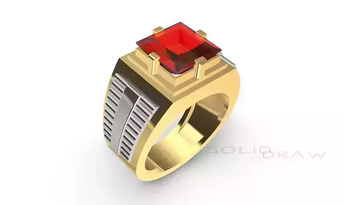 RING 3D MEN SQUARE GEM STONE
