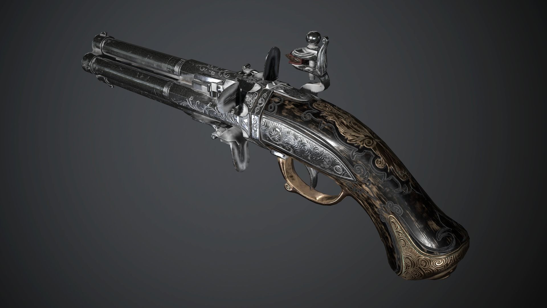 Collection of classic guns 2 Low-poly 3D model_13