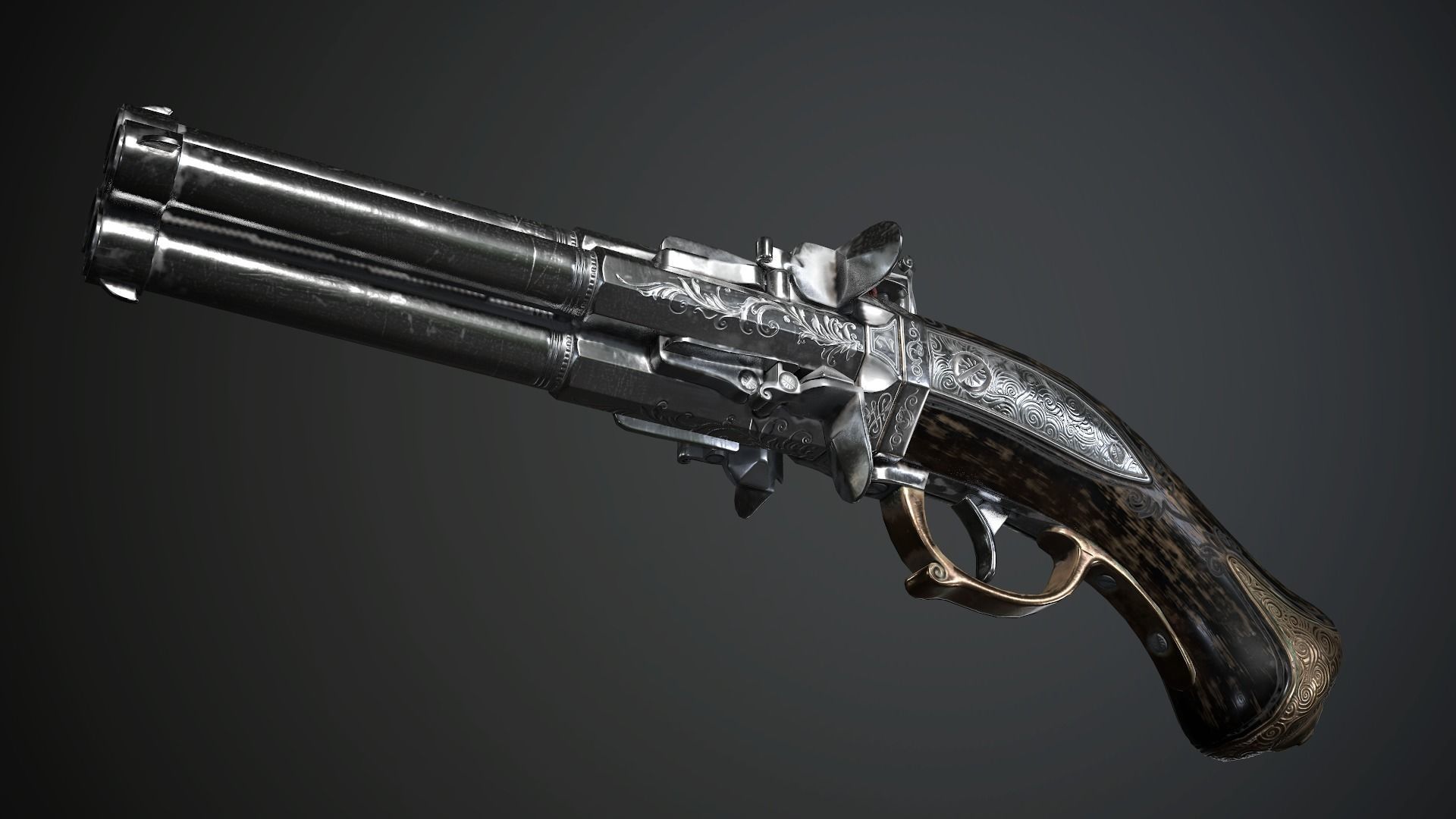Collection of classic guns 2 Low-poly 3D model_14