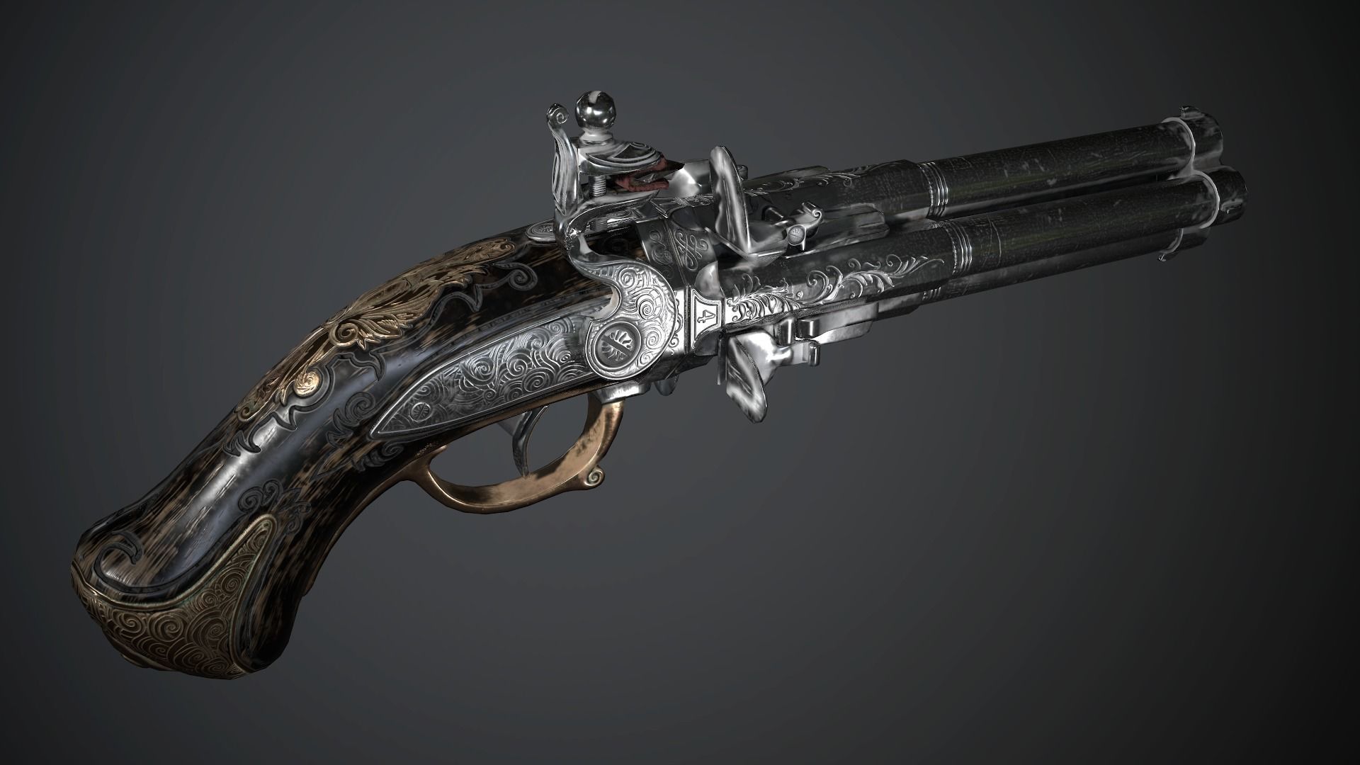 Collection of classic guns 2 Low-poly 3D model_11