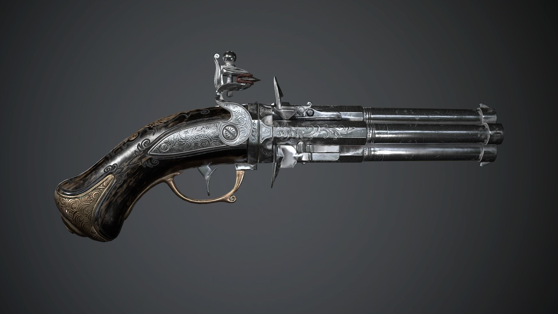 Collection of classic guns 2 Low-poly 3D model_16