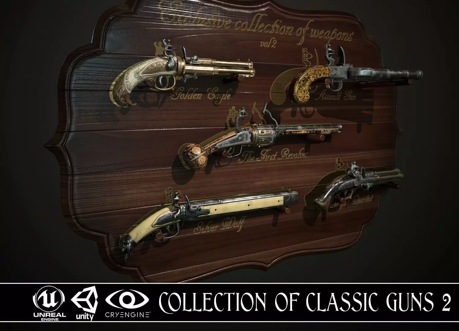 Collection of classic guns 2 Low-poly 3D model_0