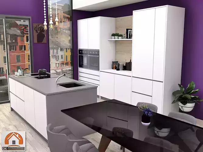 modern kitchen with island 3d model