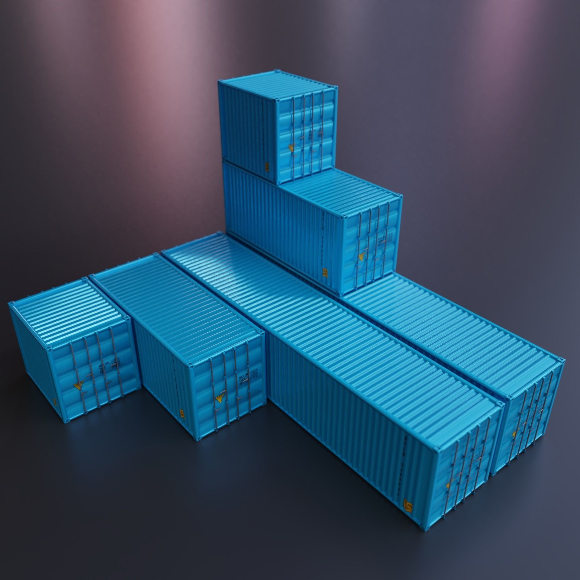 Cargo Container Set Low Poly Low-poly 3D model_1
