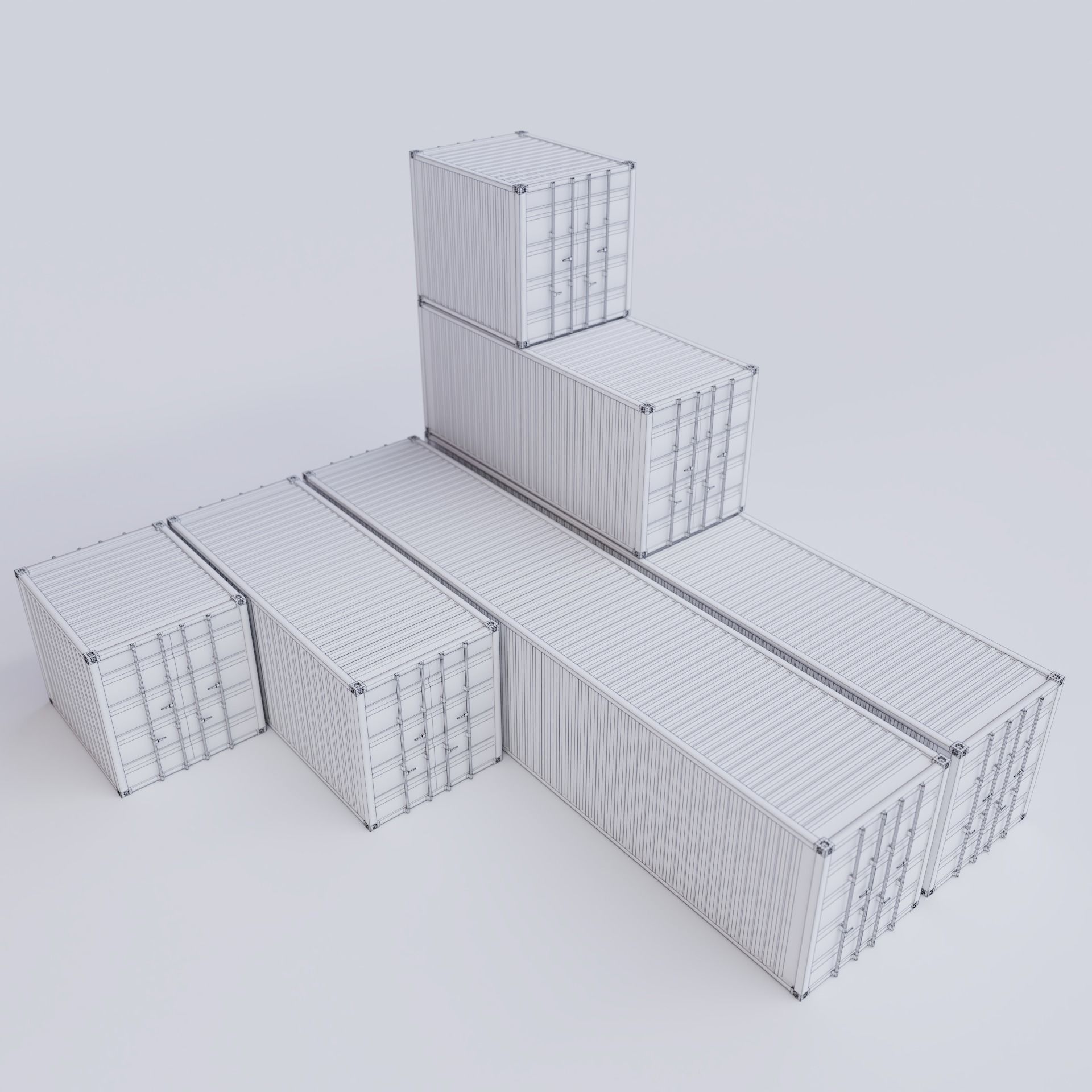 Cargo Container Set Low Poly Low-poly 3D model_5
