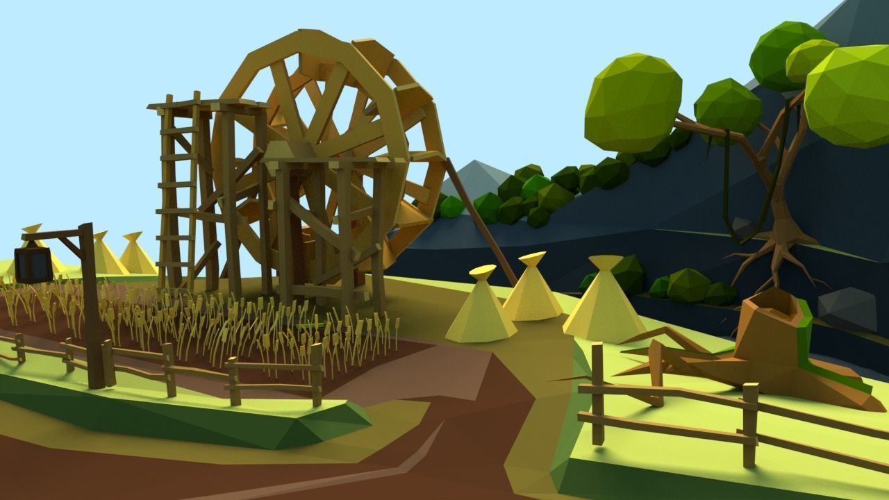 Medieval Village Low-poly 3D model_6