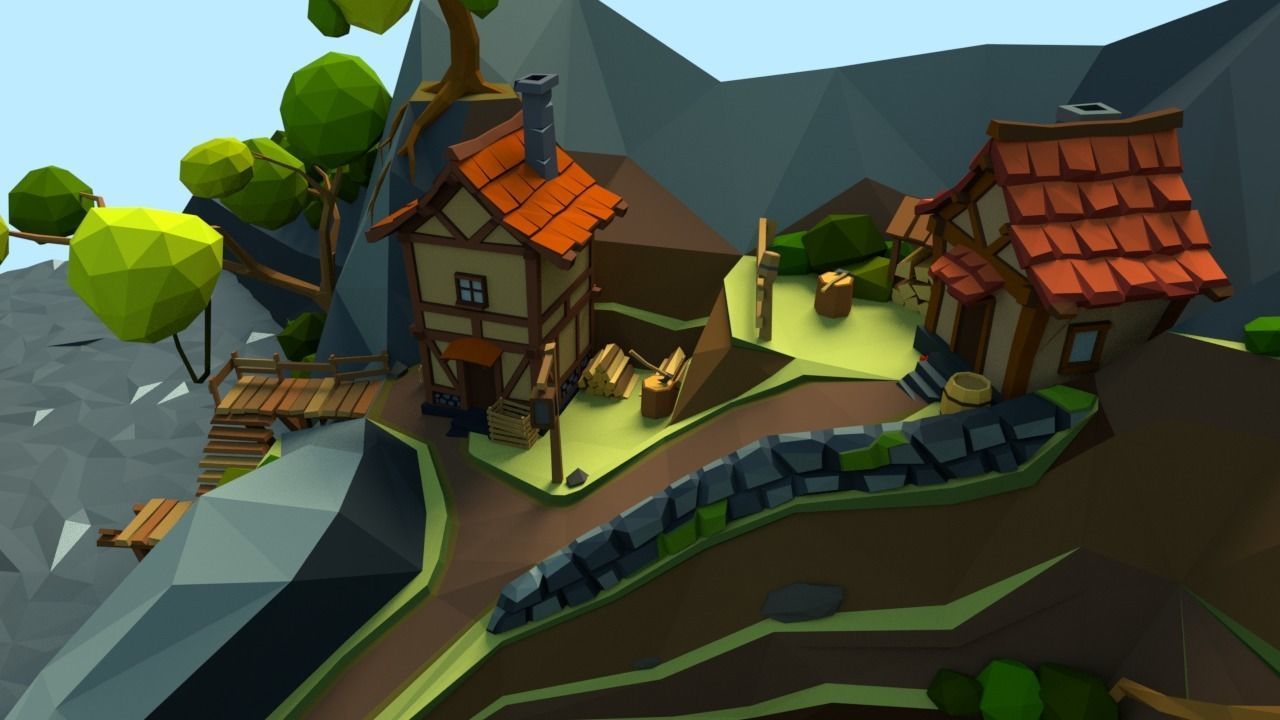 Medieval Village Low-poly 3D model_9