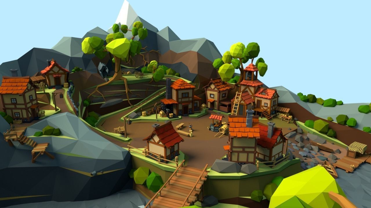 Medieval Village Low-poly 3D model_7