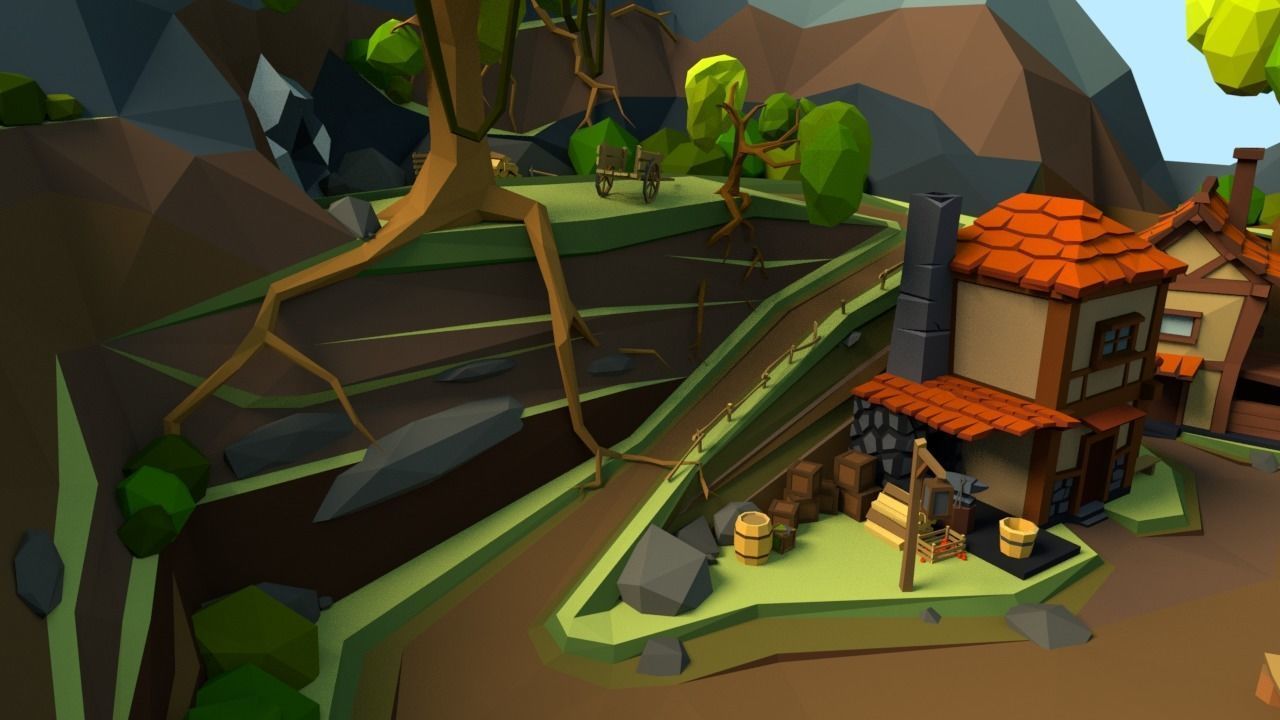 Medieval Village Low-poly 3D model_11