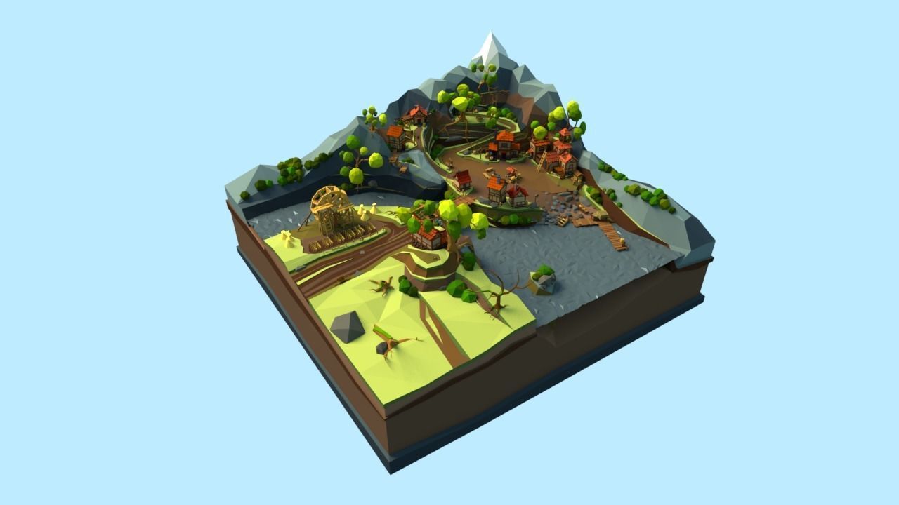 Medieval Village Low-poly 3D model_14