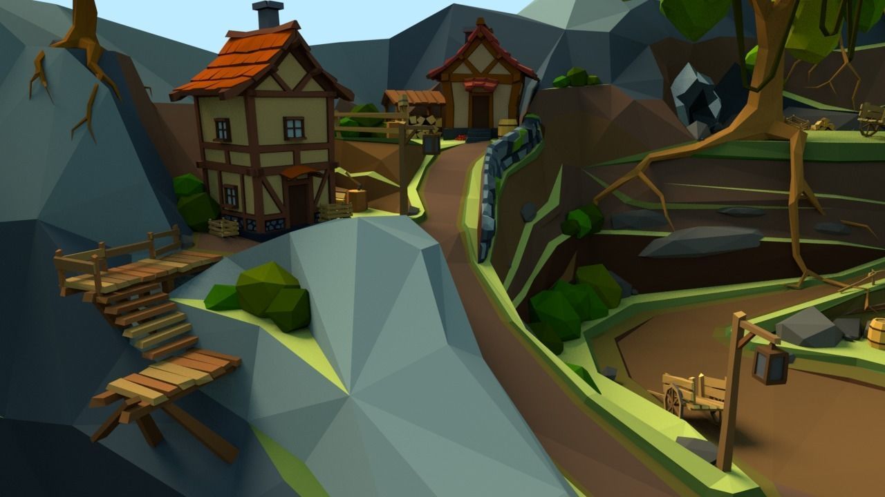 Medieval Village Low-poly 3D model_13