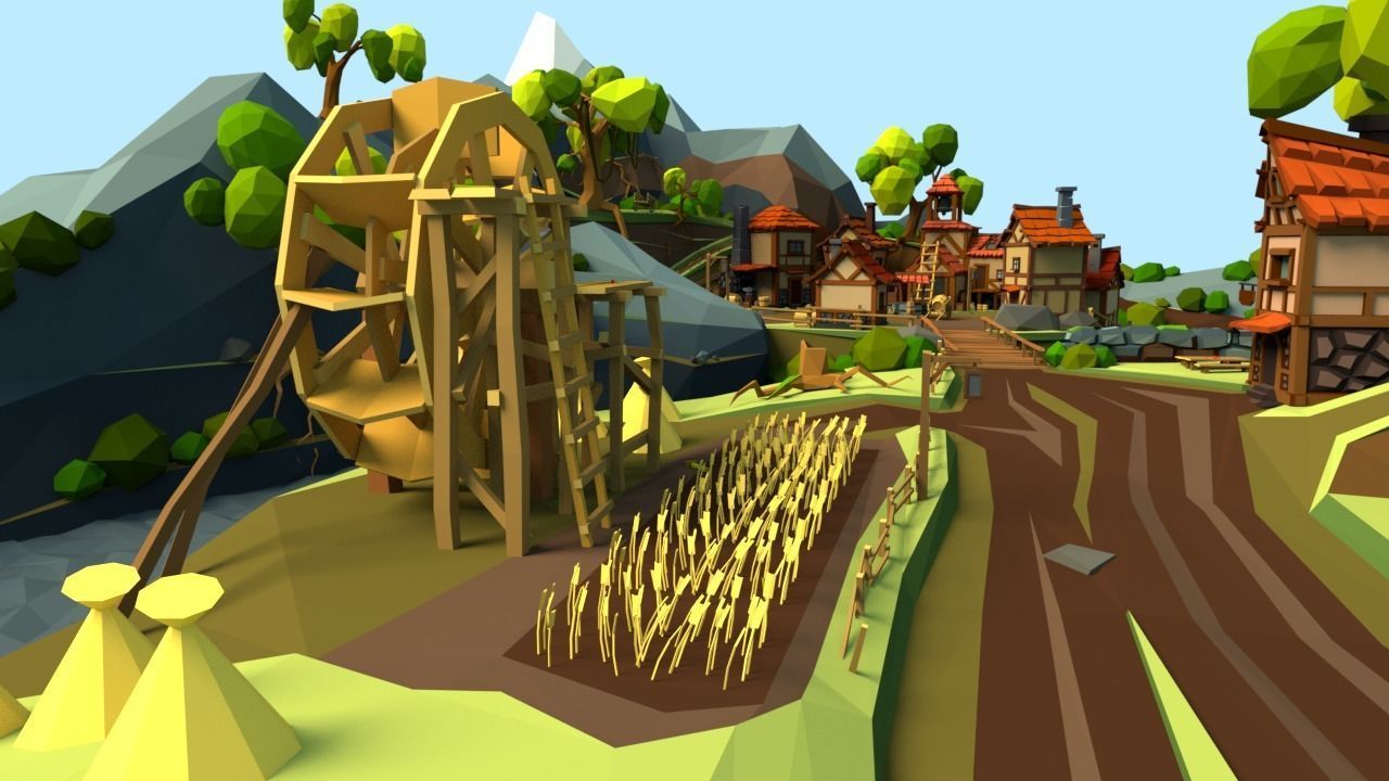 Medieval Village Low-poly 3D model_8