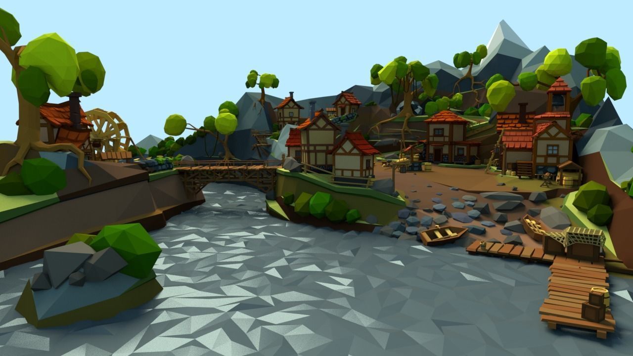 Medieval Village Low-poly 3D model_3