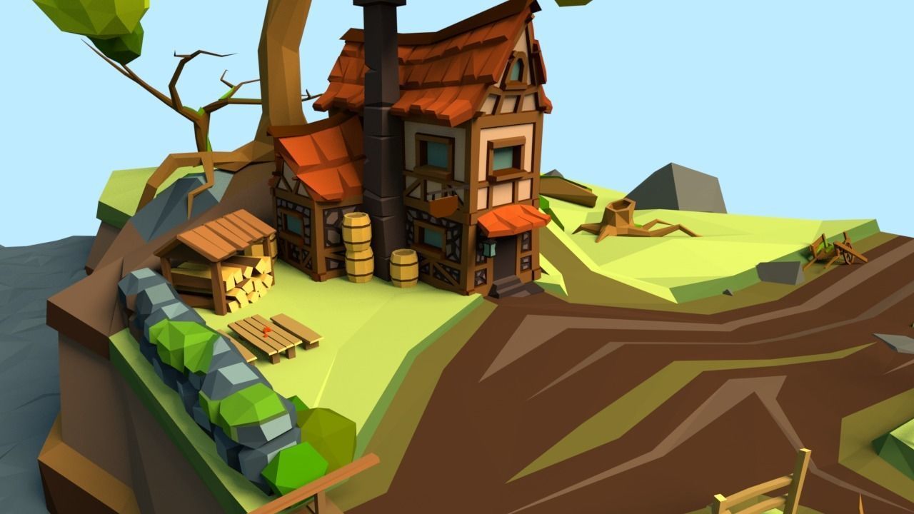 Medieval Village Low-poly 3D model_5
