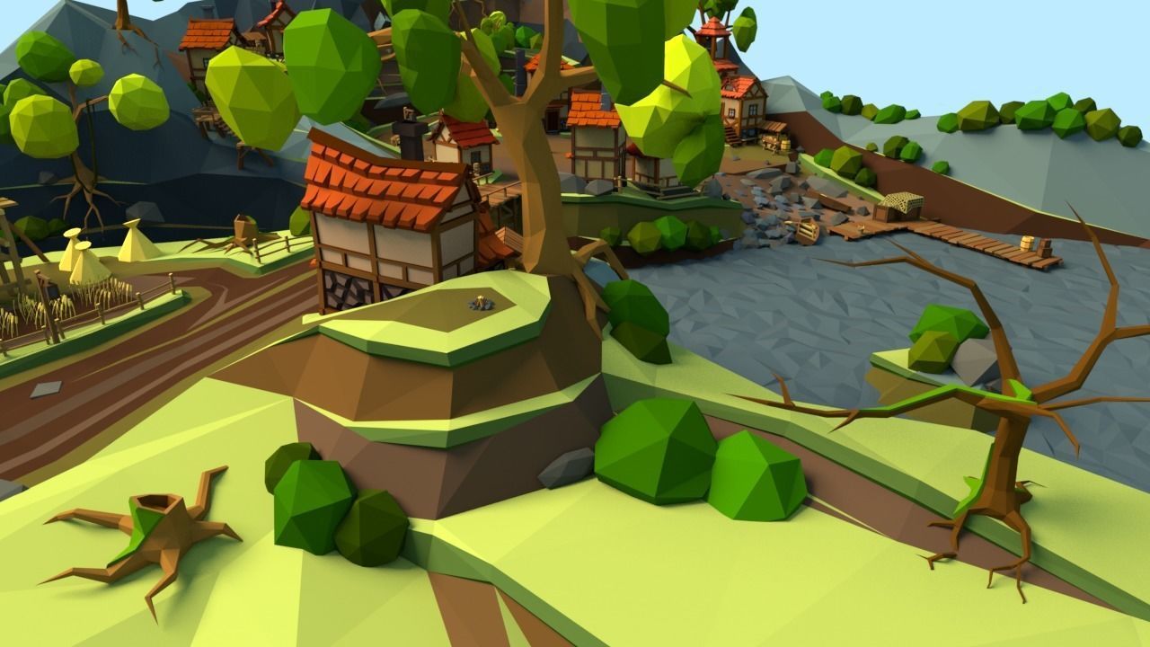 Medieval Village Low-poly 3D model_10