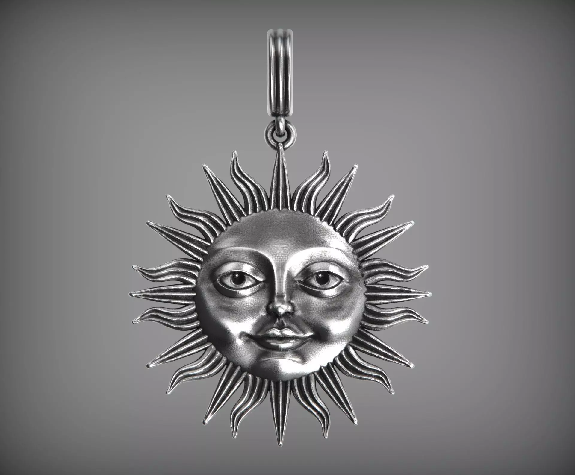 Sun face pendant 3D print model_0