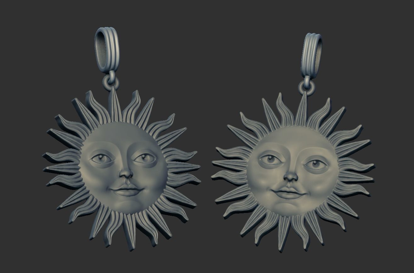 Sun face pendant 3D print model_2