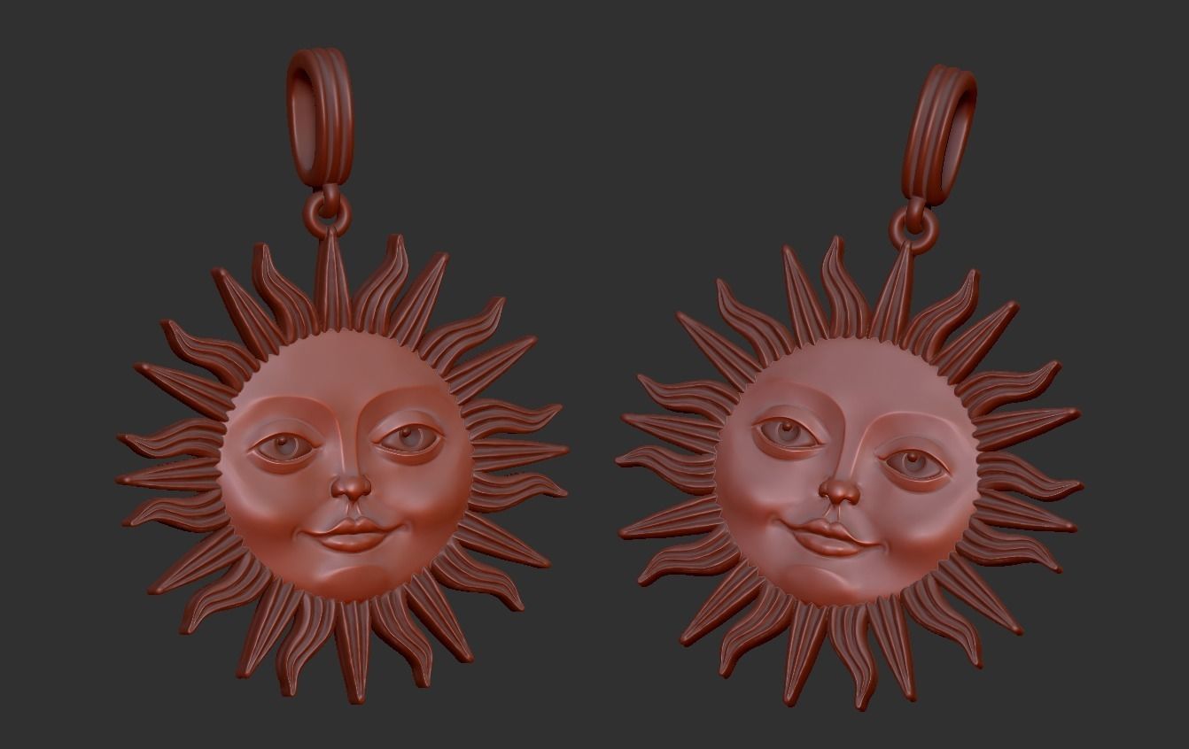 Sun face pendant 3D print model_4