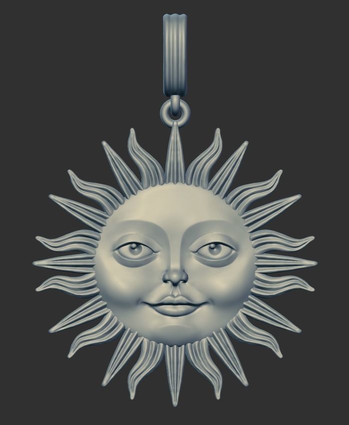 Sun face pendant 3D print model_5