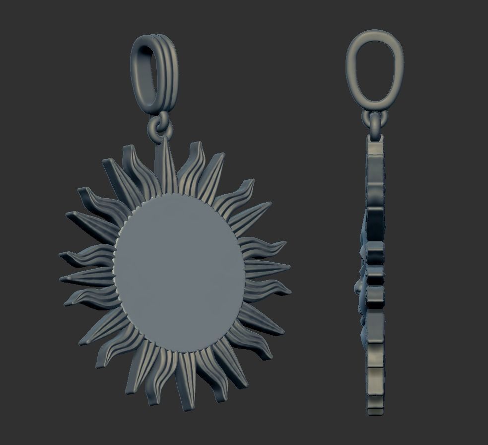 Sun face pendant 3D print model_3