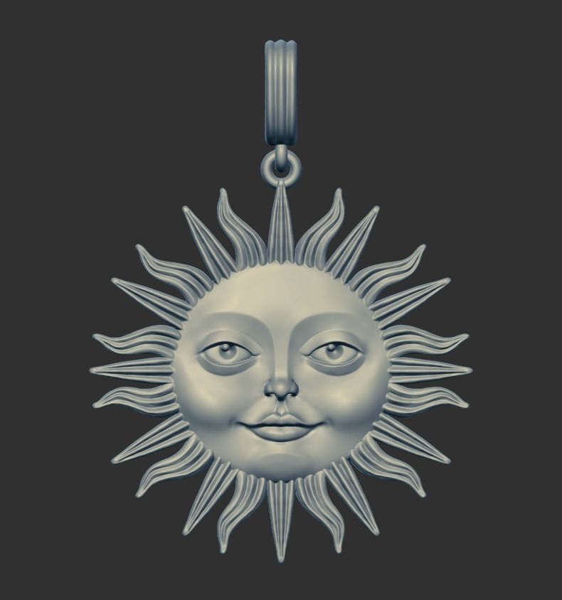 Sun face pendant 3D print model_1