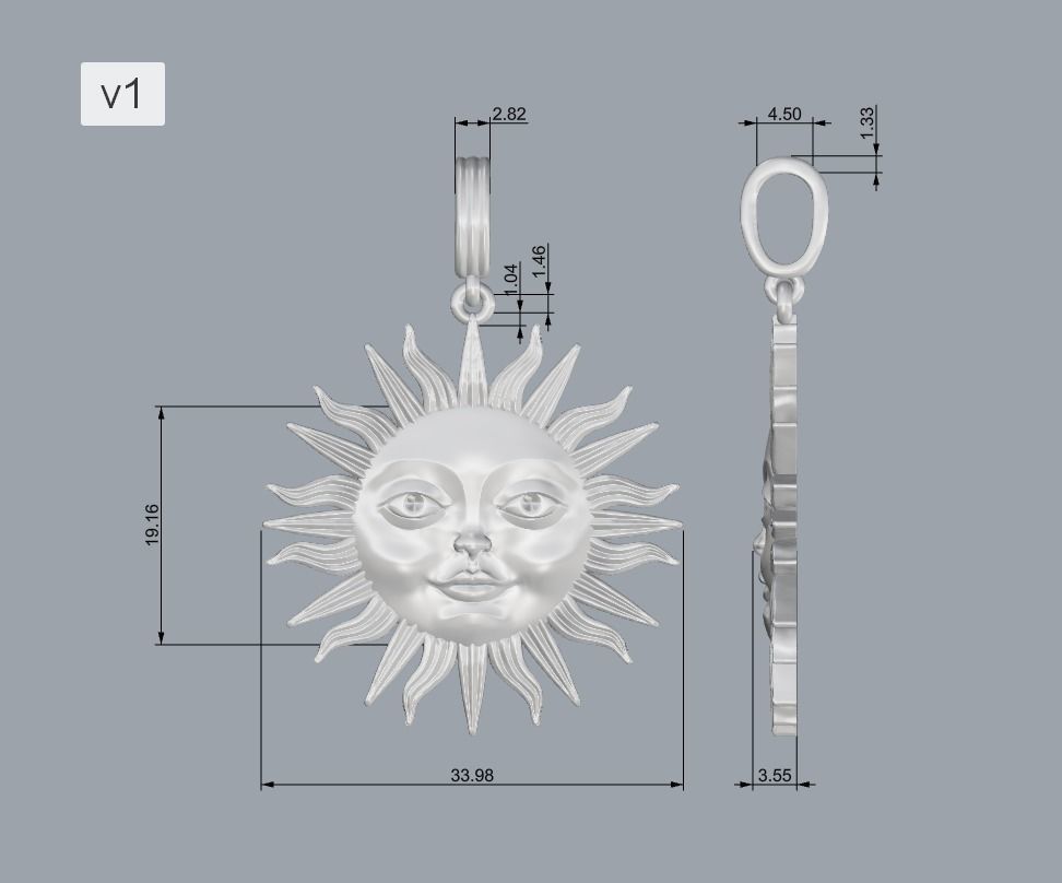 Sun face pendant 3D print model_6