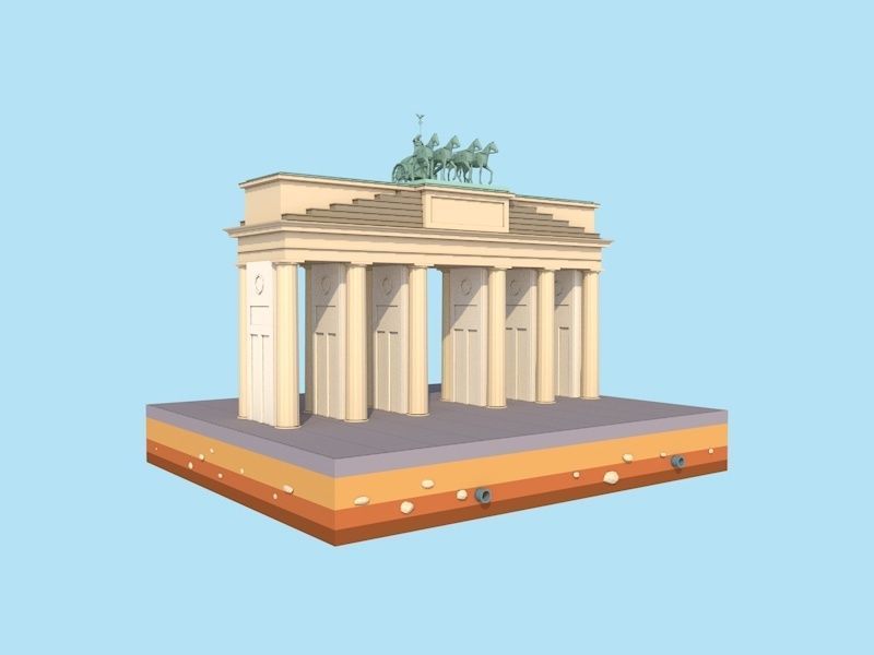 Cartoon Lowpoly Berlin Brandenburg Gate Landmark Low-poly 3D model_2