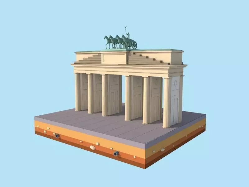 Cartoon Lowpoly Berlin Brandenburg Gate Landmark Low-poly 3D model_0