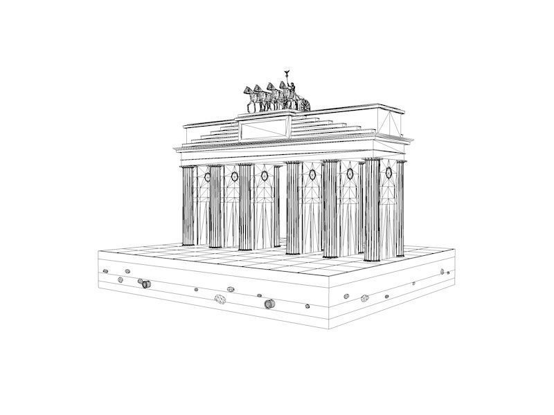 Cartoon Lowpoly Berlin Brandenburg Gate Landmark Low-poly 3D model_10