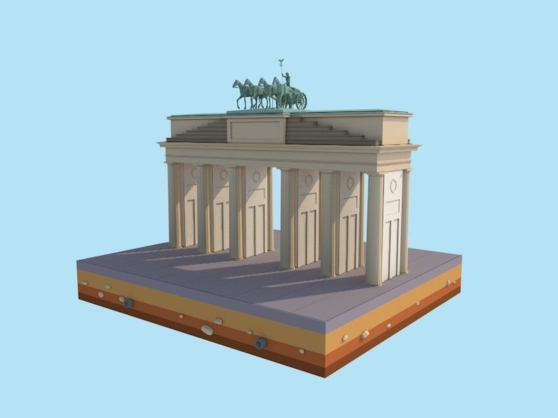 Cartoon Lowpoly Berlin Brandenburg Gate Landmark Low-poly 3D model_5