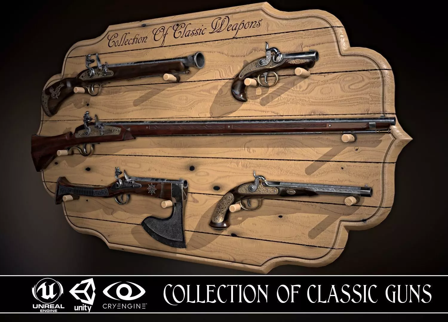 Collection of classic guns Low-poly 3D model_0