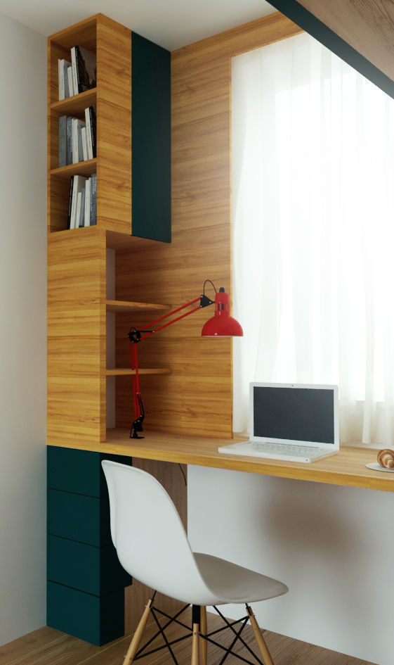 Bedroom 1 with desk and bookshelf 3D model_2