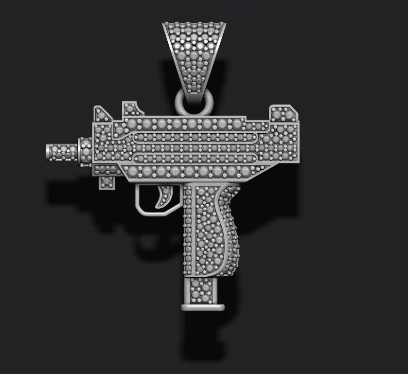 automat gun uzi pendant with gems 3D print model_4