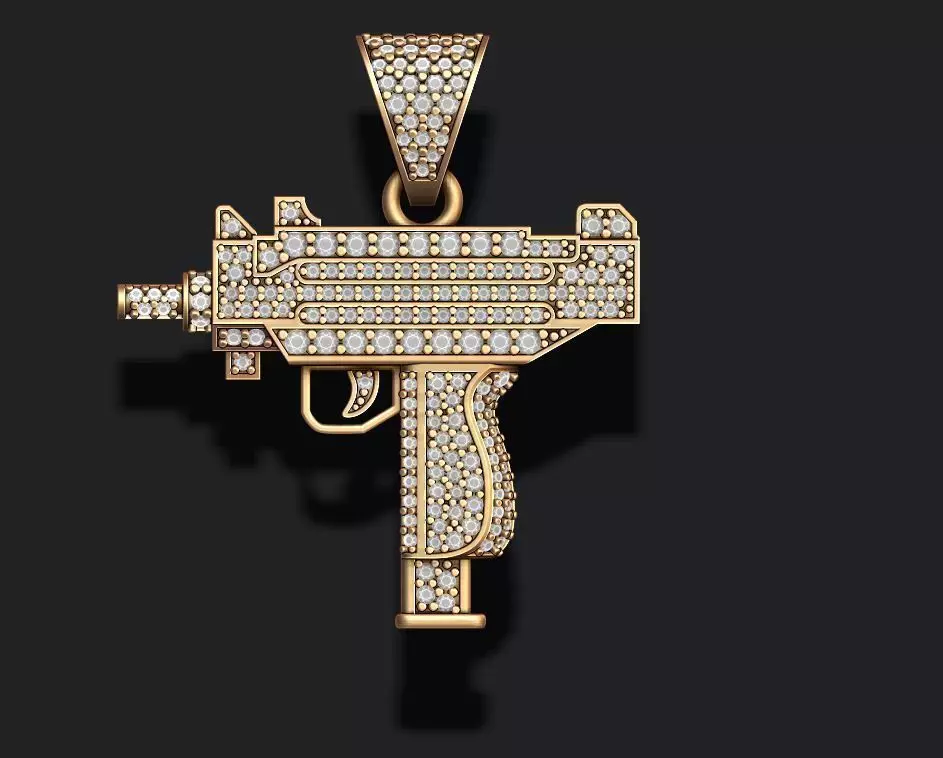 automat gun uzi pendant with gems 3D print model_0