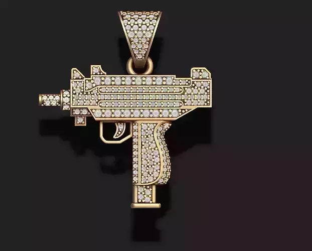 automat gun uzi pendant with gems 3D print model