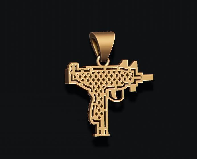 automat gun uzi pendant with gems 3D print model_3