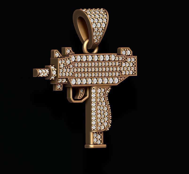 automat gun uzi pendant with gems 3D print model_1